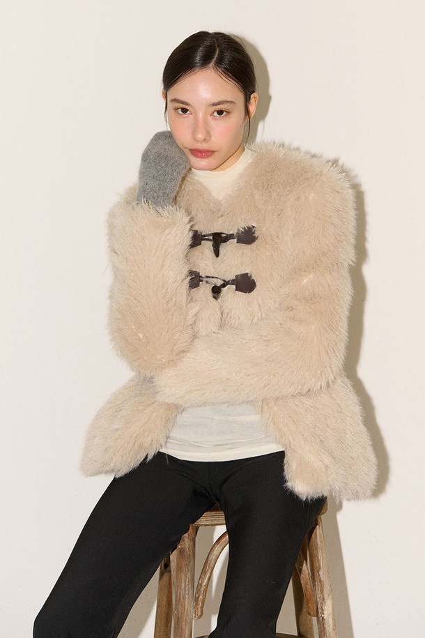 flove - 자켓 - ECO FUR BUCKLE JACKET_2COLOR