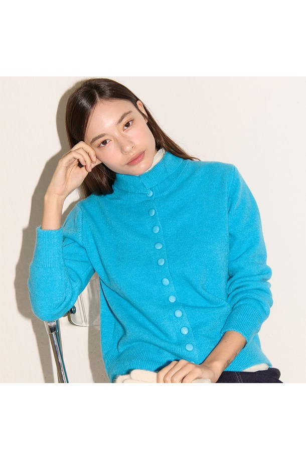 flove - 가디건 - HIGH NECK KNIT CARDIGAN_BL