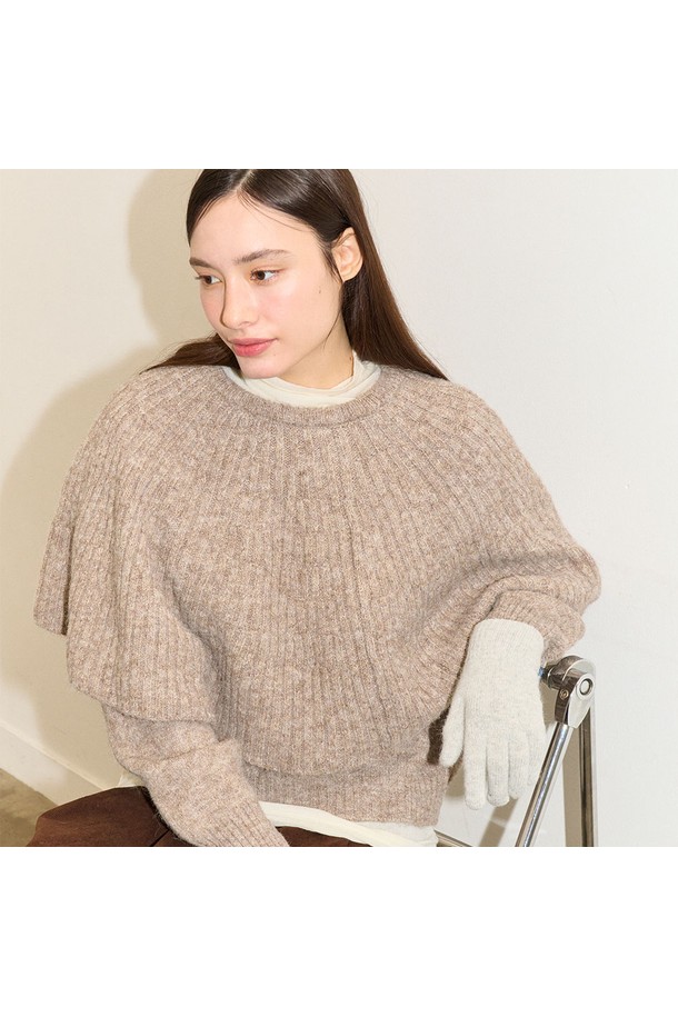 flove - 스웨터 - DRAPING CAPE KNIT SET_BE