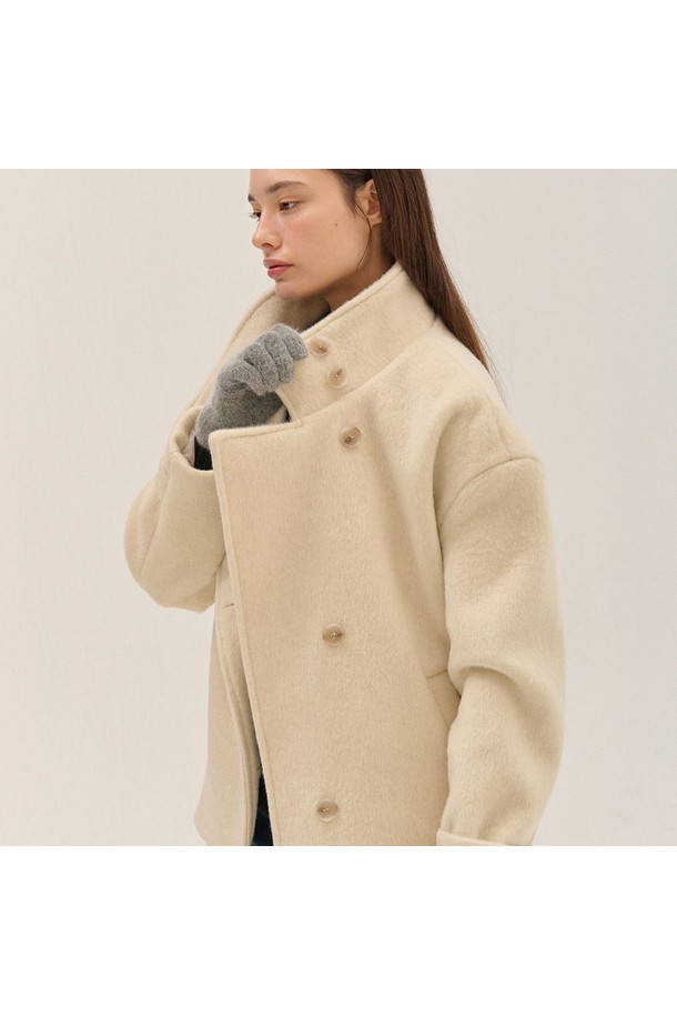 flove - 코트 - HIGH NECK HALF WOOL COAT_IV