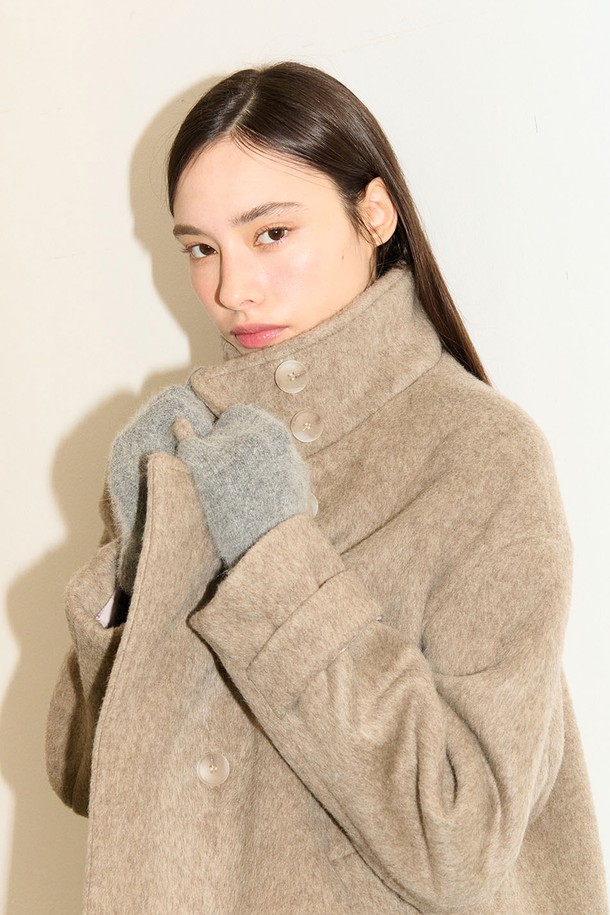 flove - 코트 - HIGH NECK HALF WOOL COAT_BE