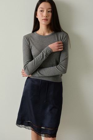 lace satin skirt (navy)