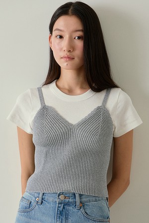 metal ribbed bustier [Italian yarn] (silver)