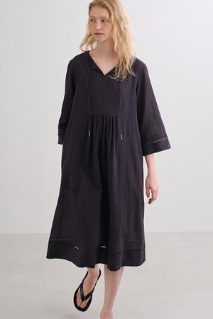 ethnic linen blend dress (charcoal)