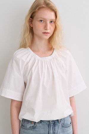 shirring banding blouse (white)