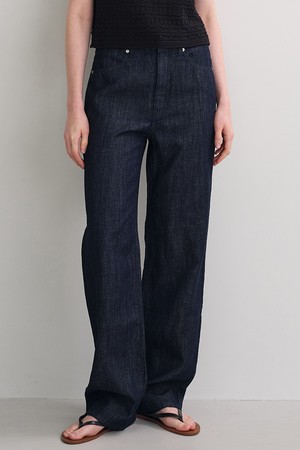 linen straight denim pants (indigo blue)