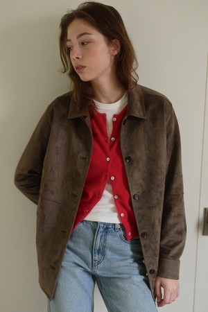 belted suede shirt jacket (vintage olive)