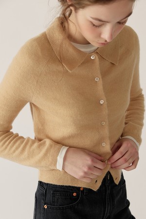 baby alpaca collar cardigan (light beige)