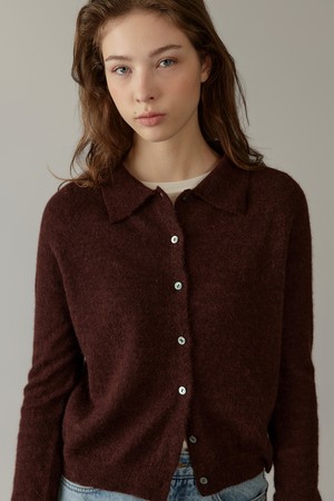baby alpaca collar cardigan (brown)