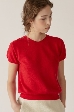 baby alpaca half sleeve pullover (red)