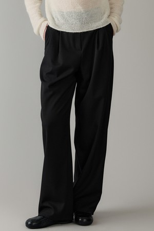 wool tuck curved pants (black)