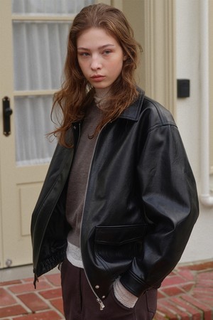 overfit leather blouson (black)