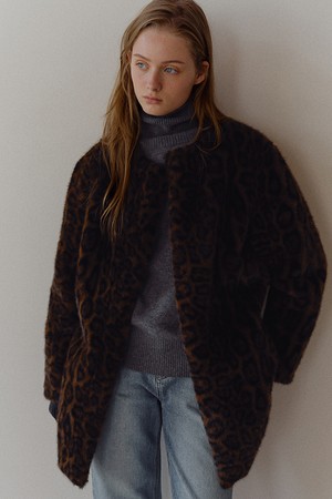 leopard round half coat (brown)