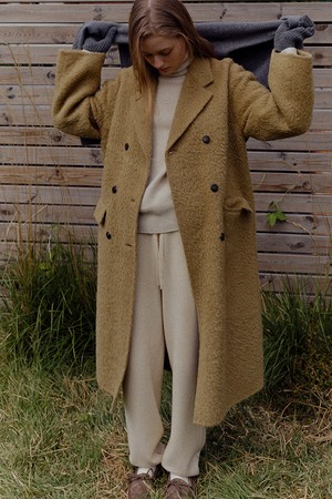 suri alpaca handmade double coat (wood beige)