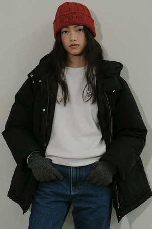 duck down half hooded coat (black)