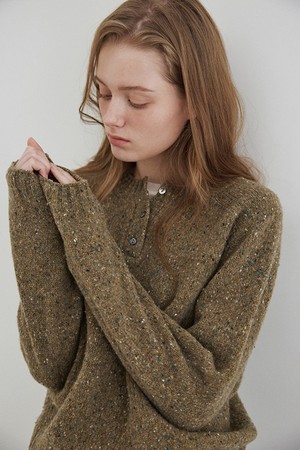 wool nep button pullover (olive)