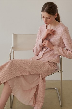 EDIT U-NECK JACKET_PK ELEGANCE SKIRT SET UP_PK