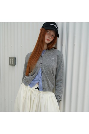 엠브로 로고 울 캐시미어 블렌드 자수 가디건_그레이