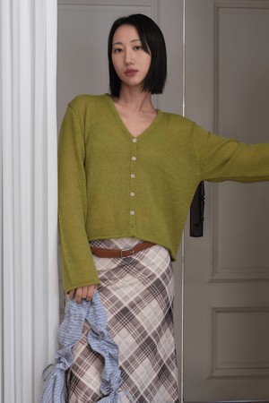 V넥 버튼업 울 알파카 니트 가디건_3COLOR