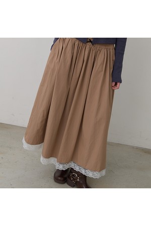 클로에 레이스 밴딩 미디 스커트_브라운