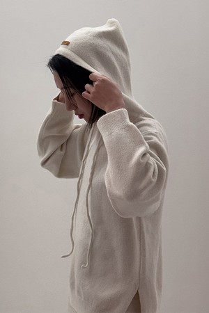 라벨 포인트 니트 후드 세트_아이보리