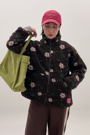 플라워 플리스 퀼팅 점퍼_브라운