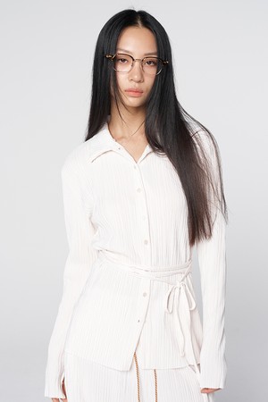 플리츠 텍스처 웨이스트 스트랩 셔츠
