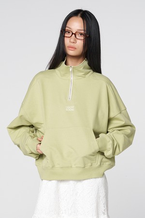 콘트라스트 집업 하프넥 오버핏 스웻셔츠