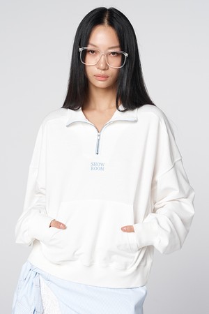 콘트라스트 집업 하프넥 오버핏 스웻셔츠