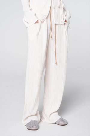 배색 스트링 플리츠 밴딩 팬츠