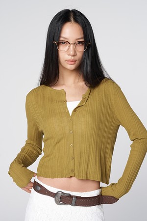 린넨 블렌드 골지 숏 가디건