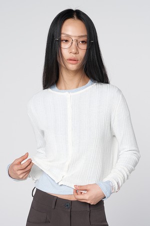 린넨 블렌드 골지 숏 가디건