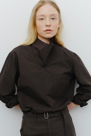 volume cowl neck blouse (charcoal)