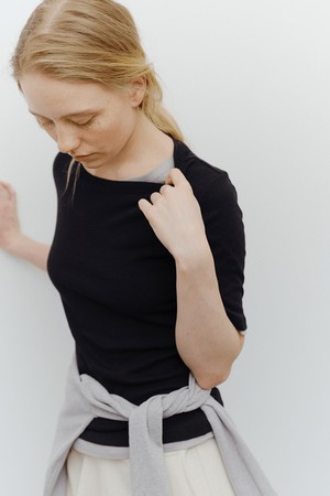 cotton ribbed half sleeve t-shirt (4colors)