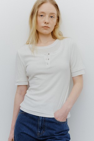 cotton ribbed half sleeve t-shirt (4colors)