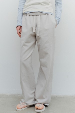 washed cotton linen banding pants (light grey)