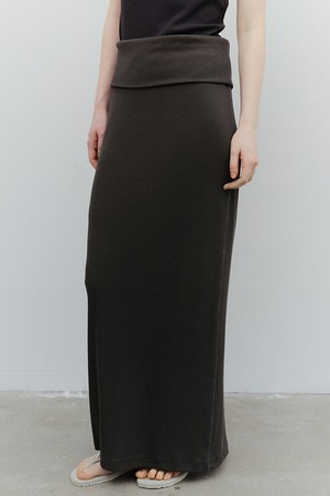 cotton ribbed banding long skirt (dark grey)