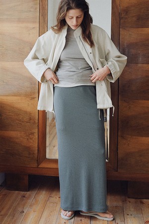 cotton ribbed banding long skirt (teal blue)