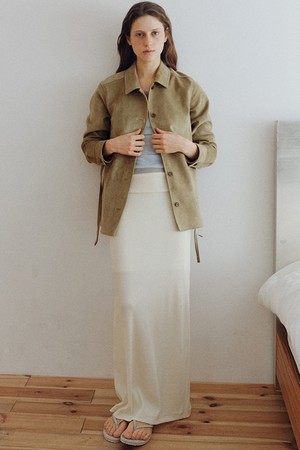 cotton ribbed banding long skirt (cream)