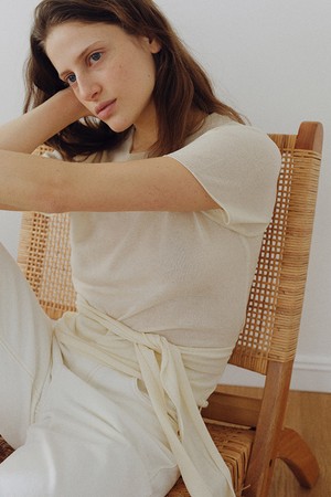 linen blend tie pullover (cream)