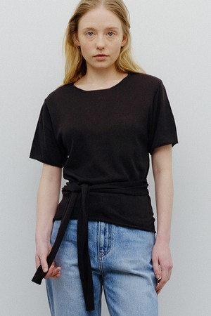 linen blend tie pullover (black)