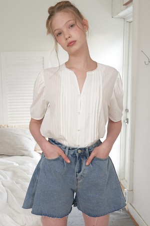 DRAPE DENIM HALF PANTS_BL