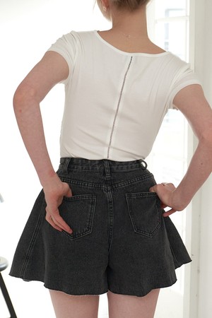 DRAPE DENIM HALF PANTS_D/GR