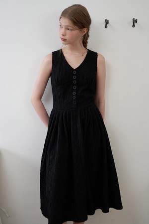 V NECK BUTTON DRESS_BK