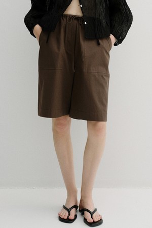 linen banding bermuda pants (brown)