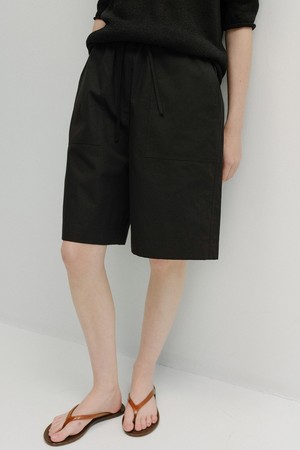 linen banding bermuda pants (black)