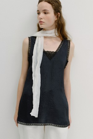 lace sleeveless long top (navy)