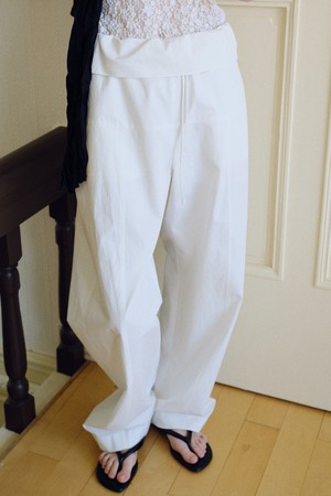 fold-over waist cotton banding pants (white)
