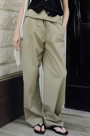 fold-over waist cotton banding pants (olive green)