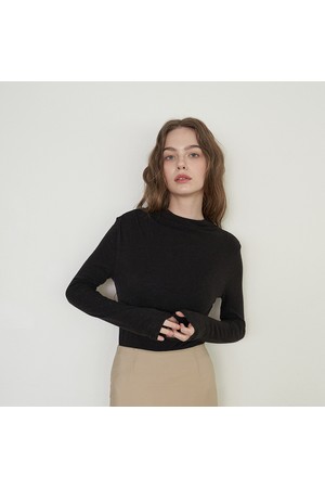 HALF NECK ANGORA TEE_BK